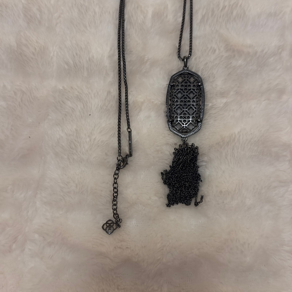 KS Rayne Gunmetal Filigree Pendant Necklace